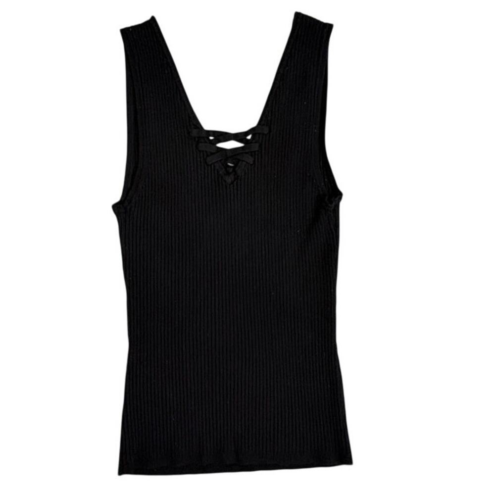 White House Black Market Ribbed V-Neck Minimalist Sweater Tank Top Small
